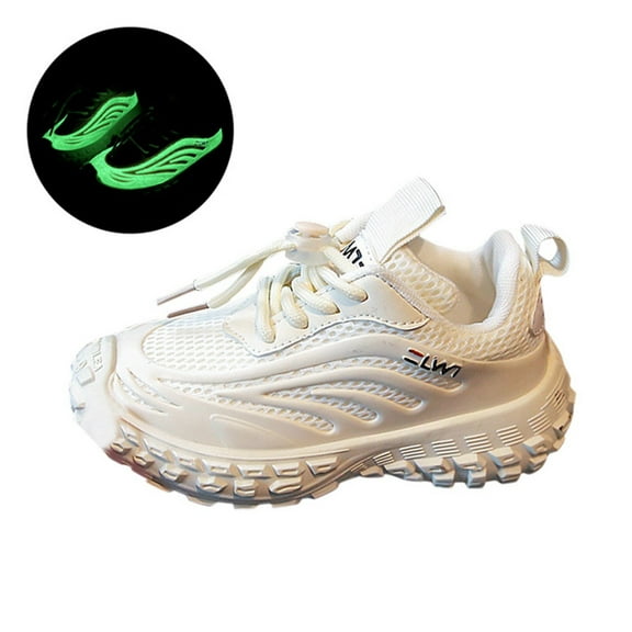 Kids Shoes - Kids Luminous Sneakers Children Sports Shoes Thick Flat Sole Glow-in-Dark Accents Lightweight Breathable Comfortable Footwear for Boys Girls - Kids Sneakers,Color:Beige,Size:30