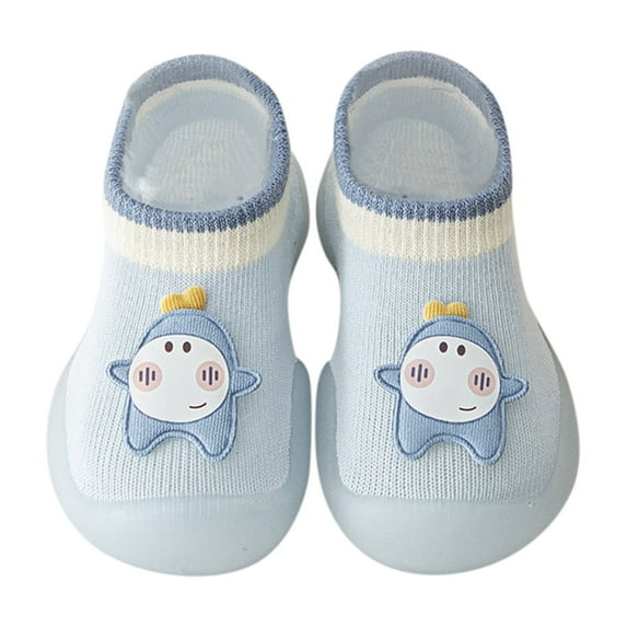 Kids Shoes Size 22 For 12 Months-18 Months Boys First Walkers Cute Cartoon Antislip Wearproof Socks Crib Prewalker Toddler Sneakers Blue