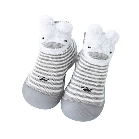 Kids Shoes Size 25 For 18 Months-24 Months Boys Animal Cartoon Socks Warmthe Floor Socks Non Slip Prewalker Toddler Sneakers Gray