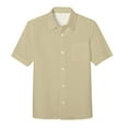 thumbnail image 1 of Kids' Short Sleeve Button-Down Shirt - Solid Color with Chest Pocket, Summer Casual & Beach Wear,Color:5 Khaki,Size:7-8 Years, 1 of 4