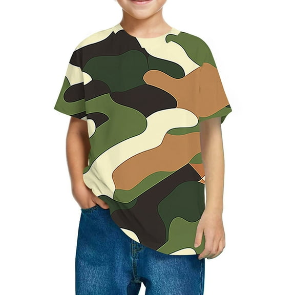 Kids Short Sleeve Camo T-Shirts Boys Girls Cotton Color Block Tops Casual Toddler Cute Graphic Tees Shirts Army Green, 9 Years