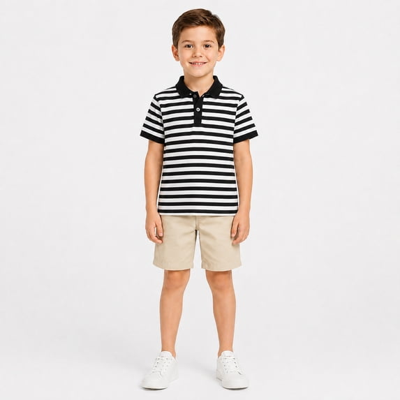 Kids' Short Sleeve Casual Polo Top Striped Weekend Polo Shirt Youth Collared Top