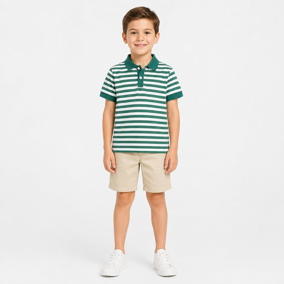 Kids' Short Sleeve Casual Polo Top Striped Weekend Polo Shirt Youth Collared Top