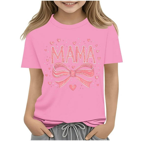 Kids Short Sleeve Cute Graphic Tees Girls Letter Casual T-Shirts Crew Neck Cotton Tshirts Mothers Day Outfits Pink, 15-16 Years