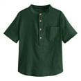 thumbnail image 1 of Kids Short Sleeve Henley Blouse Children Boy Solid Button Tops With Pocket, 1 of 3