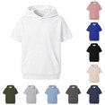 thumbnail image 1 of Kids Short Sleeve Hoodie Sweatshirt Solid Color Fleece With Pocket For Boys Girls, 1 of 5
