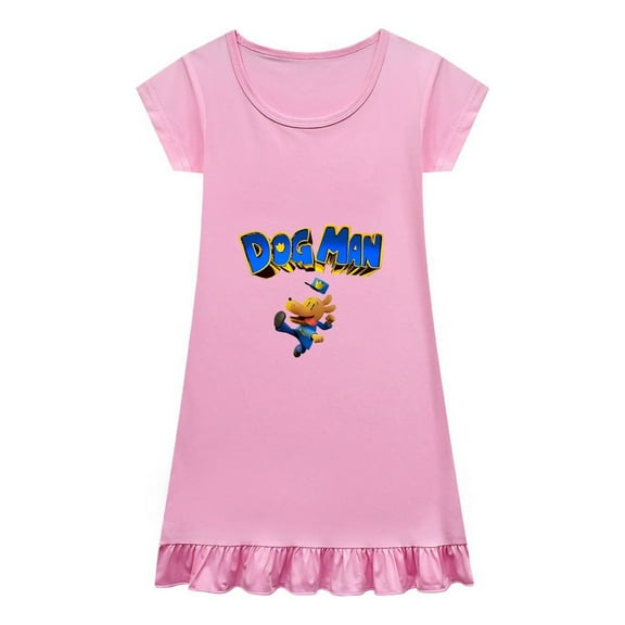 Kids Short Sleeve Nightdress Dog Man Cartoon Pajamas for Girls Summer Bedtime Wear
