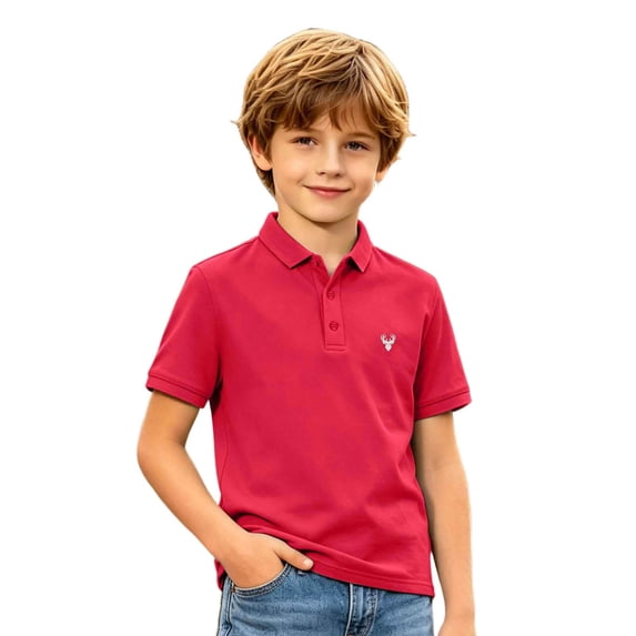 Kids Short Sleeve Polo Shirt Boys Girls Classic Lapel Collar Deer Embroidery Casual Tops Lightweight Breathable Summer Tee for Daily Wear Oktoberfest Outfit(Red,3-4Years)