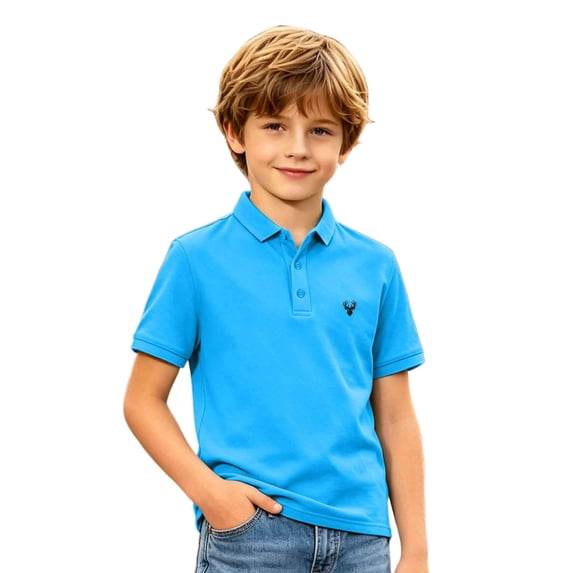 Kids Short Sleeve Polo Shirt Boys Girls Classic Lapel Collar Deer Embroidery Casual Tops Lightweight Breathable Summer Tee for Daily Wear Oktoberfest Outfit(Sky Blue,3-4Years)