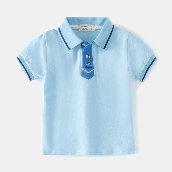 Kids Short Sleeve Shirt, Boys Decorative Tie Collared School Casual Top