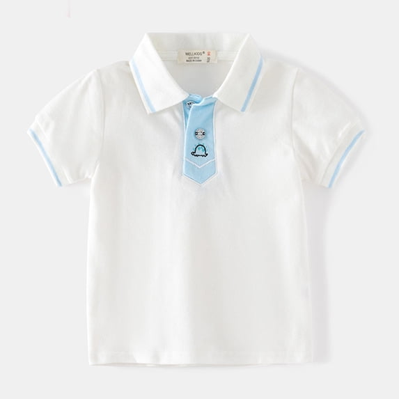 Kids Short Sleeve Shirt, Boys Decorative Tie Collared School Casual Top