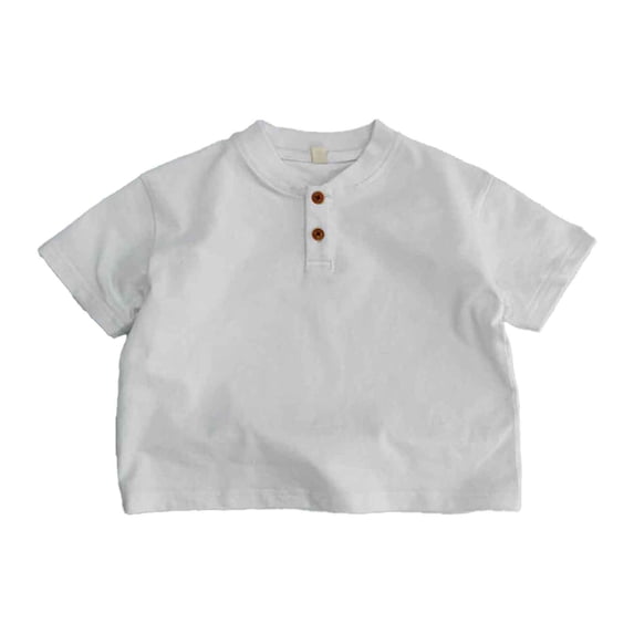 Kids Short Sleeve T-Shirt, Boys Girls Solid Button Placket Casual Summer Top