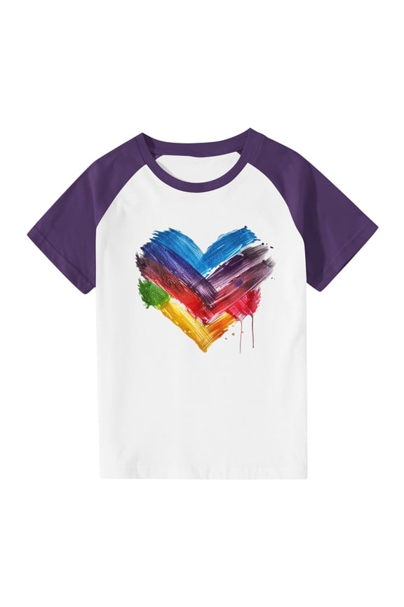 Kids Short Sleeve T Shirts Girls Boys Round Neck Summer Teenage Tshirts Fashion Rainbow Graphic Cartoon Cute Casual Jogging Athletic School Children Tunic Tops Age 3-13 Years Purple 5-6 Years