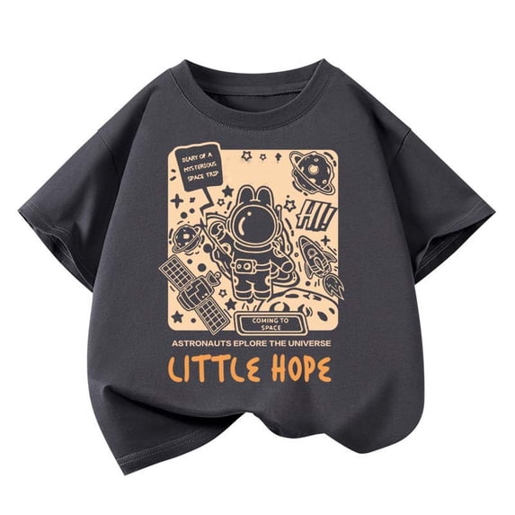 Kids Short Sleeve Tees Toddler Crewneck T-Shirts Boys Girls Astronaut Space "Little Hope" Tops, 3-9 Years