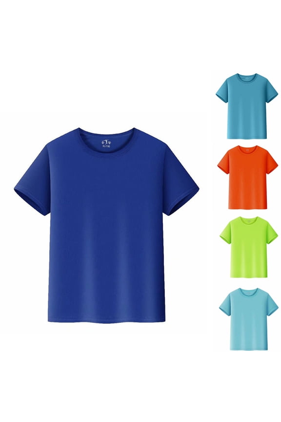 Kids Short Sleeved Neon Shirt Casual Crewneck Soft and Comfortable Tee Shirt Spring and Summer Kids Tops Summer Clothes Blue 5-6 Years