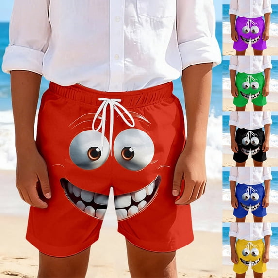 Kids Shorts Boys Cool Face Print Casual Shorts Comfortable Elastic Waist Everyday Wear Yellow 9-10 Years