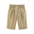 thumbnail image 1 of Kids Shorts Clearance Under 5 Kids High Waisted Cotton Linen Shorts Elastic Waist Shorts with Pockets Summer Dressy Casual Cropped Pants, 1 of 7