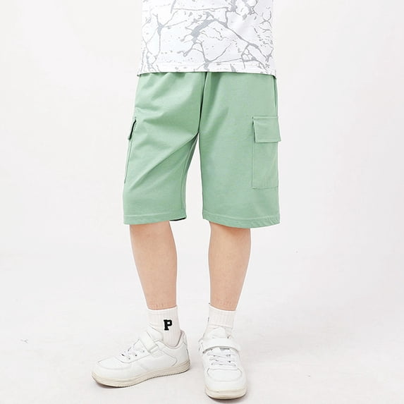 Kids Shorts Pull on Green Shorts Elastic Kids Summer 7-8 Years