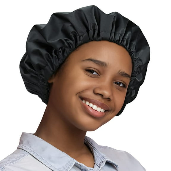 Kids Shower Cap for Girls and Boys with Curly Hair, Braids, Dreadlocks, Twists Dark Black