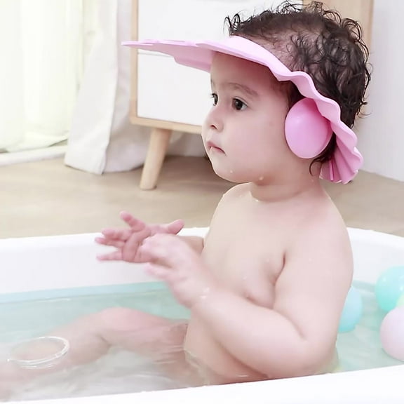 Kids Shower Caps for Bath Time, Baby Shower Cap with Ear Covers, Baby Shower Cap Shield, Adjustable Visor Hat for Eye and Ear Protection for 0-9 Years Old Children, Cute Lion Bath Cap Gifts