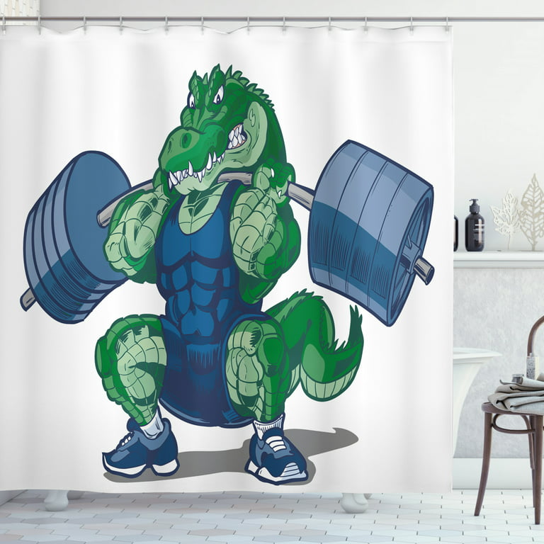 Ambesonne Animal Shower Curtain, Cartoon Crocodile, 69Wx75L, Jade Green  Blue 