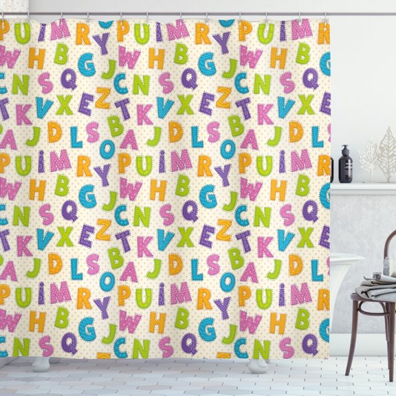 Ambesonne ABC Shower Curtain, Letters Alphabet ABC, 69"Wx84"L, Multicolor