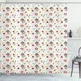 thumbnail image 1 of Kids Shower Curtain, Cute Raccoon in Flower Field with Birds Heart Doodle Style Hand Drawn Childish Design, Fabric Bathroom Set with Hooks, 69W X 75L Inches Long, Multicolor, by Ambesonne, 1 of 3