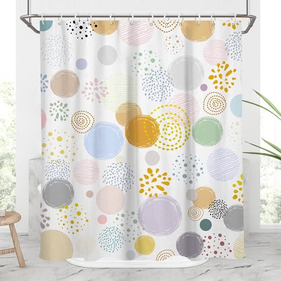 Kids Shower Curtain Girls Colorful Polka Dot Fun Cute Teen Toddler Girly Pastel Preppy Unique Firework White Orange Pink Blue Grey Home Bathroom Decor Bathtub Set with 12 Hooks, 84Wx72L, Funny