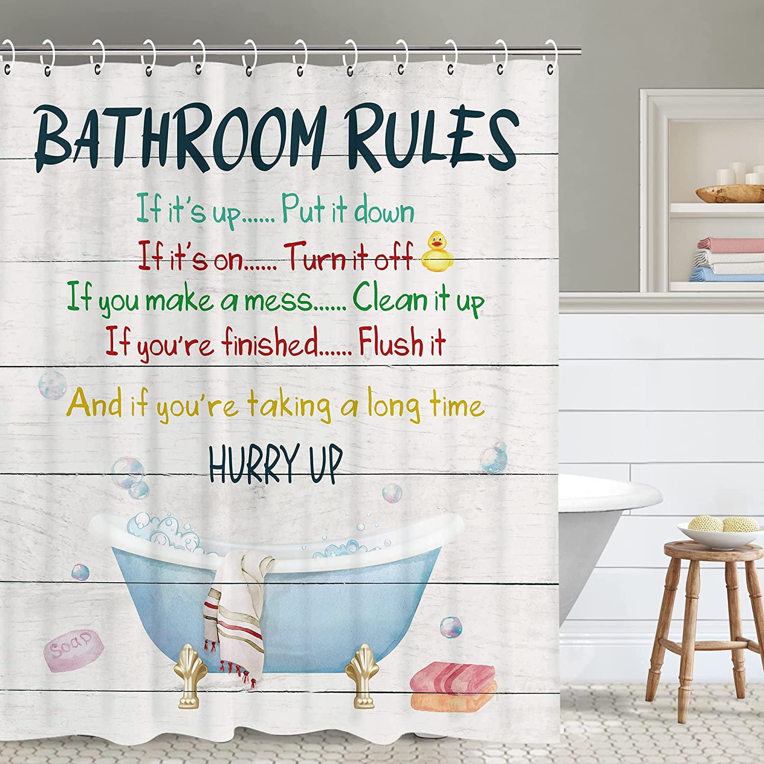 Kids Shower Curtain, Girls Shower Curtain, Boys Shower Curtain, Funny Words Teen Motivational Shower Curtains, 72W x 72H inch Extra Long Wide Shower Curtain with Hooks Kids Bathroom Decor