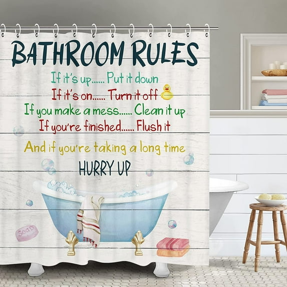 Kids Shower Curtain, Girls Shower Curtain, Boys Shower Curtain, Funny Words Teen Motivational Shower Curtains, 72W x 72H inch Extra Long Wide Shower Curtain with Hooks Kids Bathroom Decor
