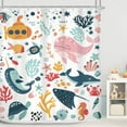thumbnail image 1 of Kids Shower Curtain Ocean Cute Cartoon Whale Funny Kid Bathroom Set Underwater Coastal Submarine Fish Animal Nursery Baby Boys Girls Children 72Wx72H Bath Curtain Fabric Polyester 12 Pack Hooks, 1 of 16