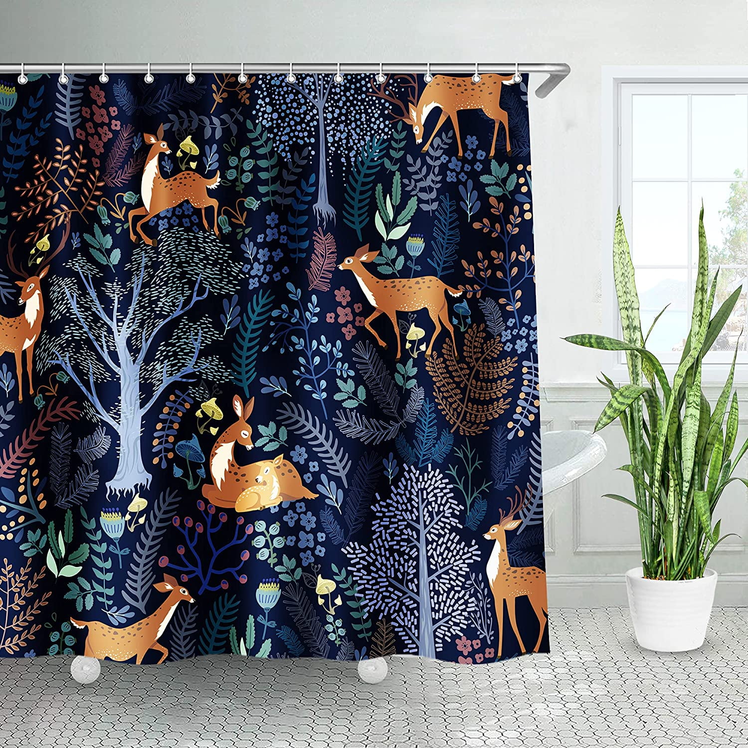 Kids Shower Curtain, Realistic Deer Shower Curtain, Woodland Baby