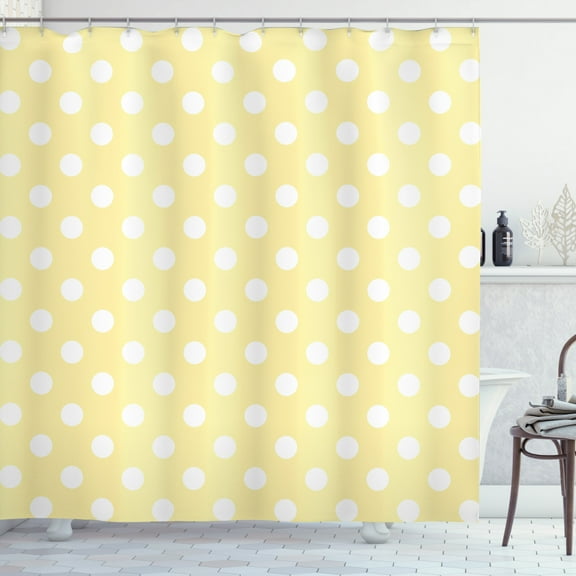 Ambesonne Dots Shower Curtain, Retro Polka Dots Yellow, 69"Wx84"L, Pale Yellow White
