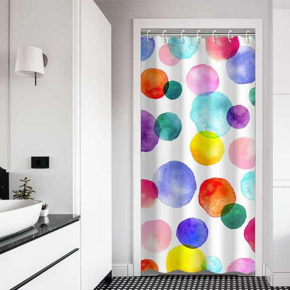 Kids Shower Curtain Set with 12 Hooks,Watercolor Polka Dot Circles Shower Curtain Waterproof Washable Decor Bathroom Rainbow Shower Curtain, 36W x 72H inches, Purple and Orange and Blue