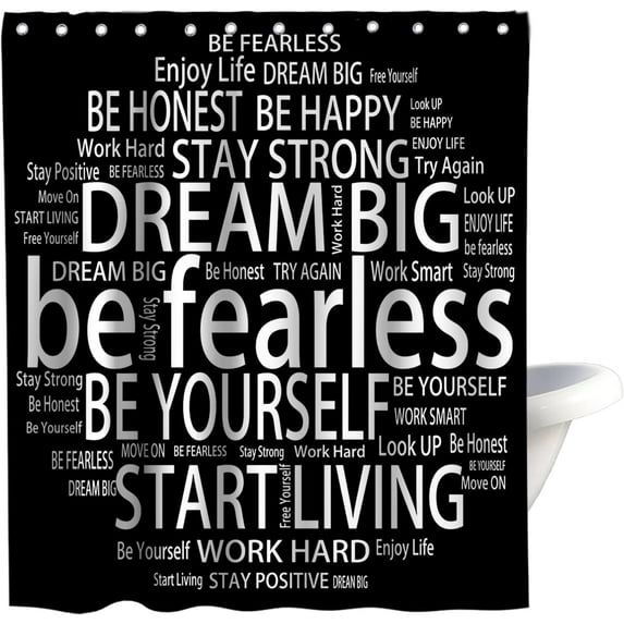 Kids Shower Curtains Believe Quotes Be Fearless Dream Big Be Yourself Inspirational Theme Cloth Fabric Bathroom Decor Sets with Hooks Waterproof Washable 72W x 72H Black and White