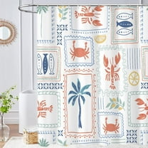 Kids Shower Curtains Sets Cute Sea Tropical Summer Geometric Design Bathroom Curtains Animals Palm Tree Lobster Fabric Shower Curtains Waterproof-48"W x 72"L (Pack of 1)