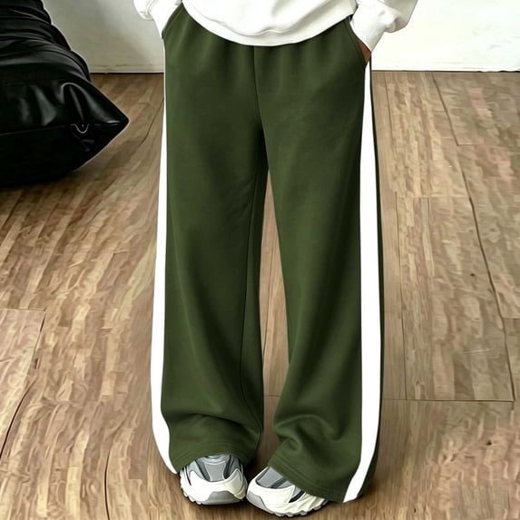 Kids Side White Stripe Wide Leg Sweatpants Elastic Waist Loose Casual Track Pants With Pockets For Boys And Girls