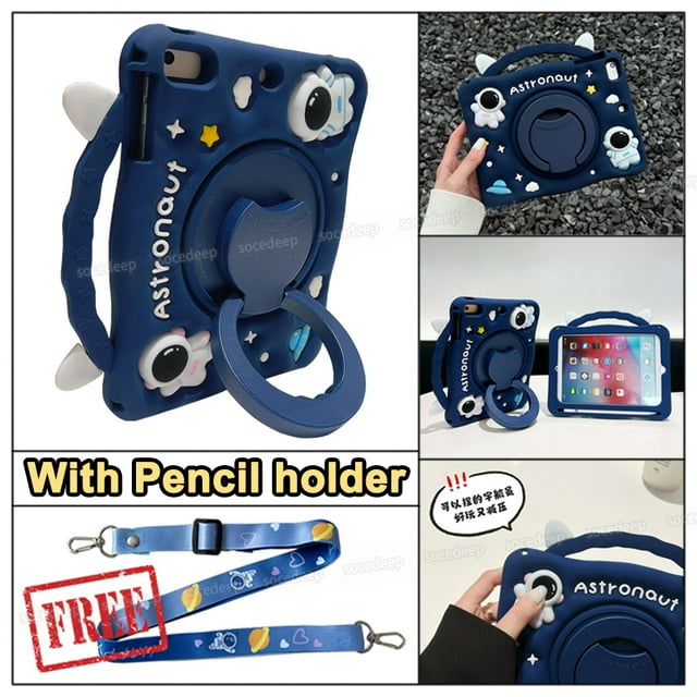 Kids Silicone Cartoon Astronaut Tablet Case with rotating stand for
