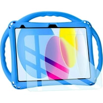 Kids Silicone Case for iPad 10th Gen 10.9" 2022 & iPad 11th Gen 11" 2025 with Tempered Glass Screen Protector and Strap (Blue)