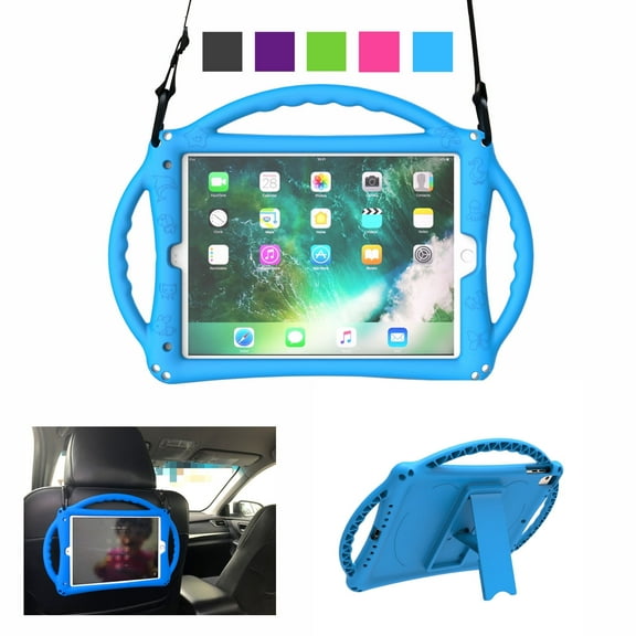 Kids Silicone Childproof for iPad 9.7-inch Air 1/Air 2/iPad 5th (Gen) 2017/6th (Gen) 2018 & iPad 9.7" Pro 2016, Built-in Handle Stand, Comes with a Strap Cover