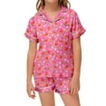 thumbnail image 1 of Kids Silk Pajama Set Fruit Print 2 Piece Set Short Sleeve Button-Down Loungewear with Shorts Set Kid Christmas Pajamas Girls Silk Pajamas Size 4-5 Years, 1 of 3