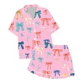 thumbnail image 1 of Kids Silk Pajama Set for Girls Boys Bow Print Button Down Sleepwear Set Classic Loungewear Toddler Boy Pajamas 6-7 Years Kids Clothes, 1 of 4
