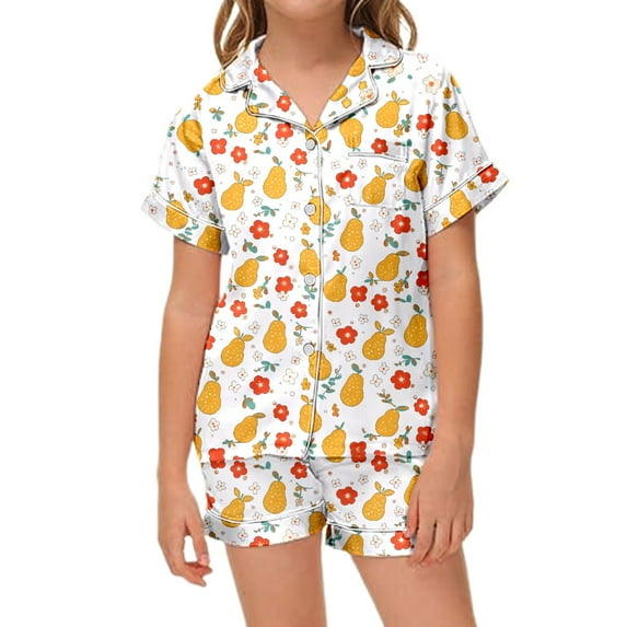 Kids Silk Pajama Set for Girls Boys Cute Cartoon Kids Button Down Pajamas Set Classic Loungewear Girl Pjs Size 4T