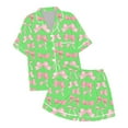 thumbnail image 1 of Kids Silk Pajamas Girls Boys Bowknot Printed 2 Piece Short Sleeve Button-Down Nightwear with Shorts Set Summer Pjs for Girls Toddler Pjs 4-5 Years, 1 of 4