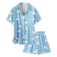 thumbnail image 1 of Kids Silk Pajamas Girls Boys Cute Print 2 Piece Short Sleeve Button Down Loungewear with Shorts Set Girls Summer Pajamas Girl Clothes Size 6-7 Years, 1 of 4