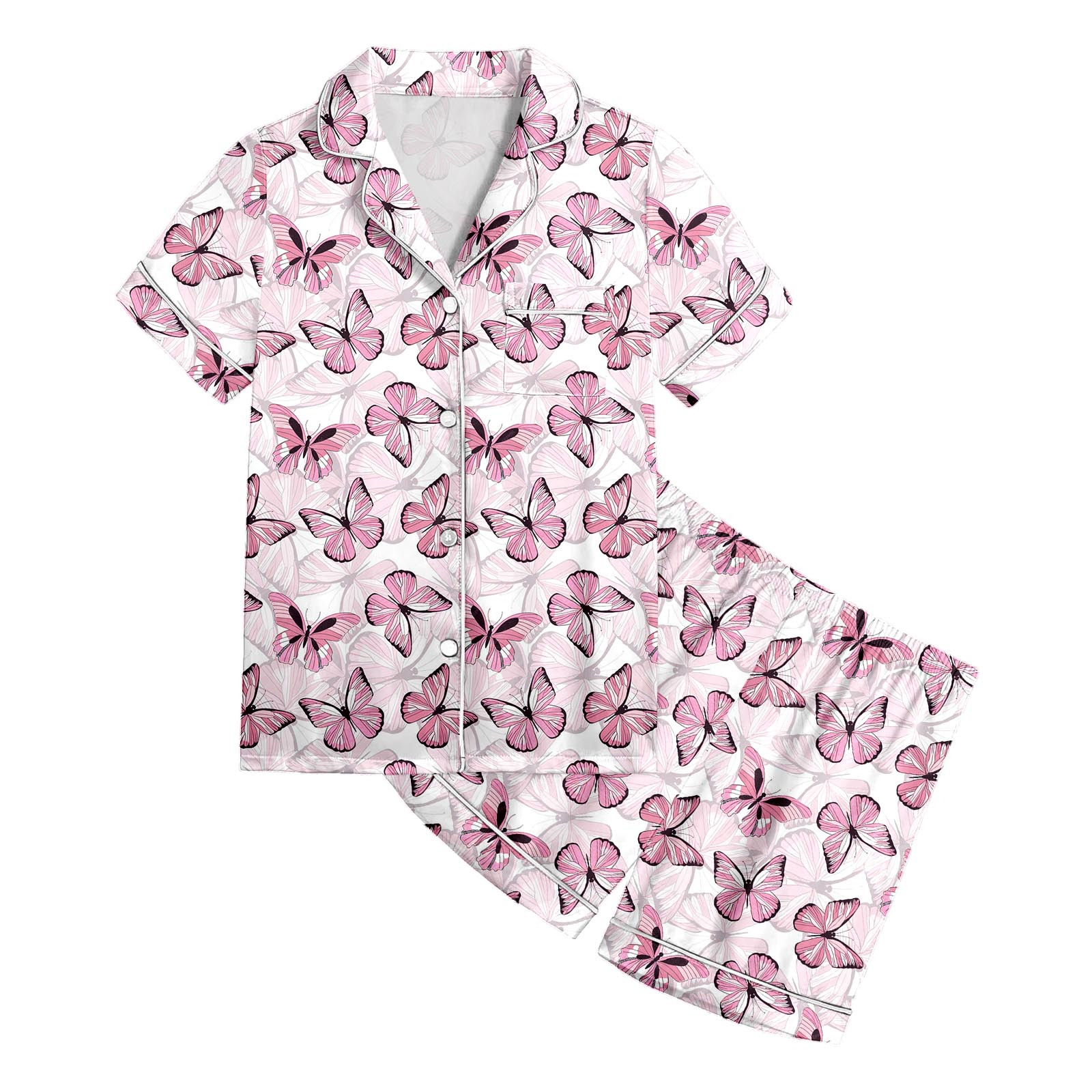 Kids Silk Pajamas Girls Butterfly Pajamas Button Down Sleepwear And Kids Silk Pajamas Girls Butterfly Pajamas Button Down Sleepwear And