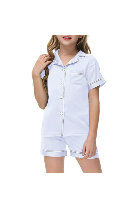 Kids Silk Pajamas Girls Coat Style Girls' Pajama Sets Button Down Tops with Pants Loungewear Sleepwear Pj for Girls 12-13