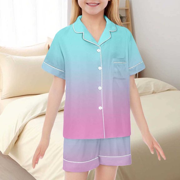 Kids Silk Pajamas Girls Colorful Girls Button Down Pajamas Set Kids Pajamas Nightgown Toddler Boy Clothes 8-9 Years Cute Girl Clothing