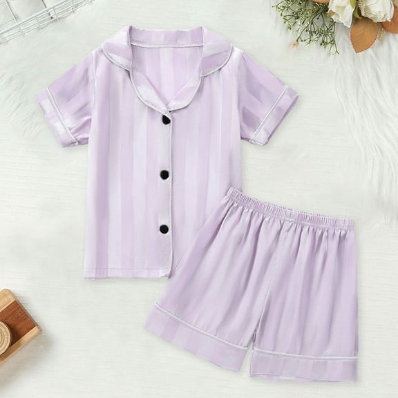 Kids Silk Pajamas Girls Short Sleeve Button Down Sleepwear with Shorts Girl Summer Pajamas Girls Pajamas Size 5T