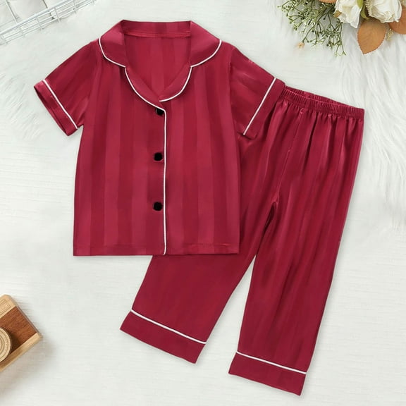 Kids Silk Pajamas Girls Short Sleeve Button-Down Top Pants Set Girl Summer Pajamas Girl Pajamas Size 4T